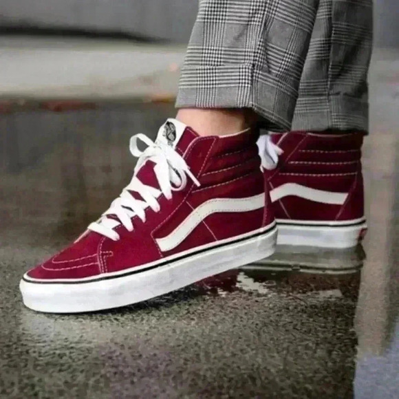 Vans Other - Vans SK8 Hi  Wine and White, skate board shoe/suede/ Men 5.5/ Women 7